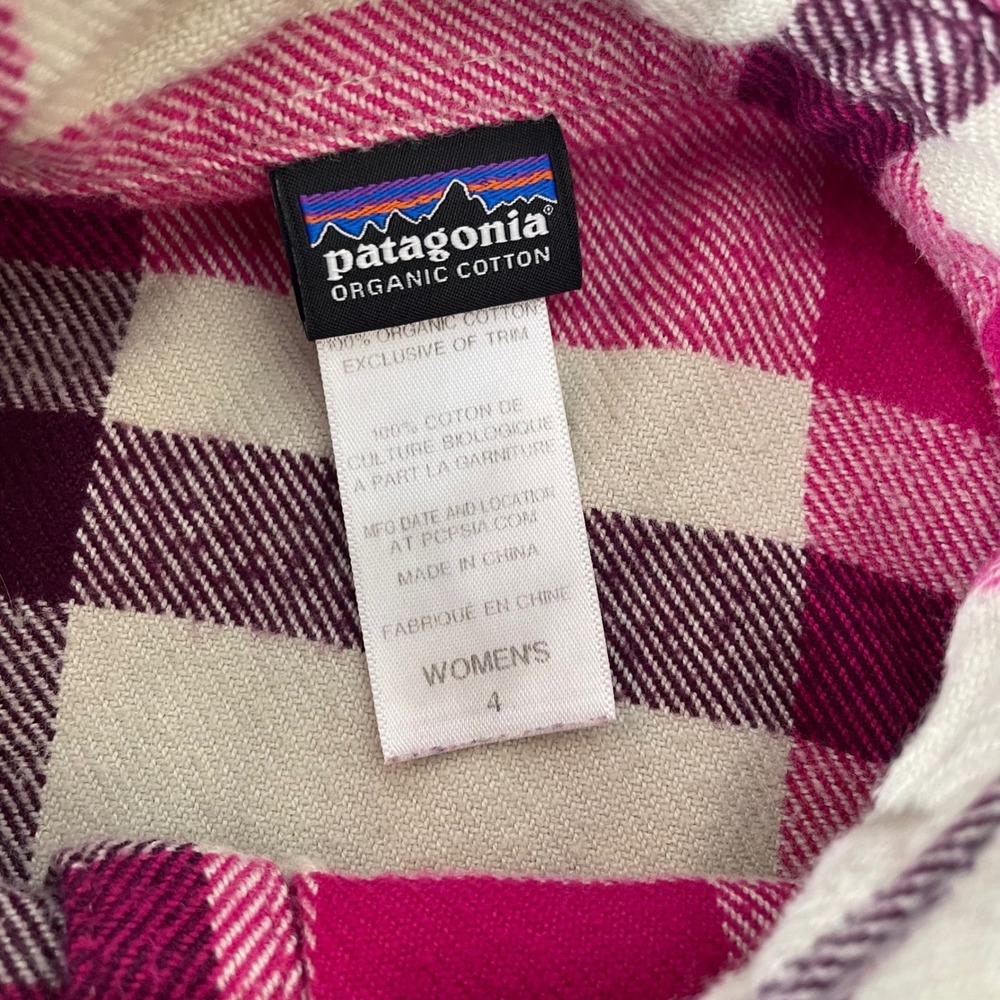 Patagonia Flannel Shirt Womens 4 Cotton Pink Plaid Button Up Camping Lumberjack - Picture 3 of 11